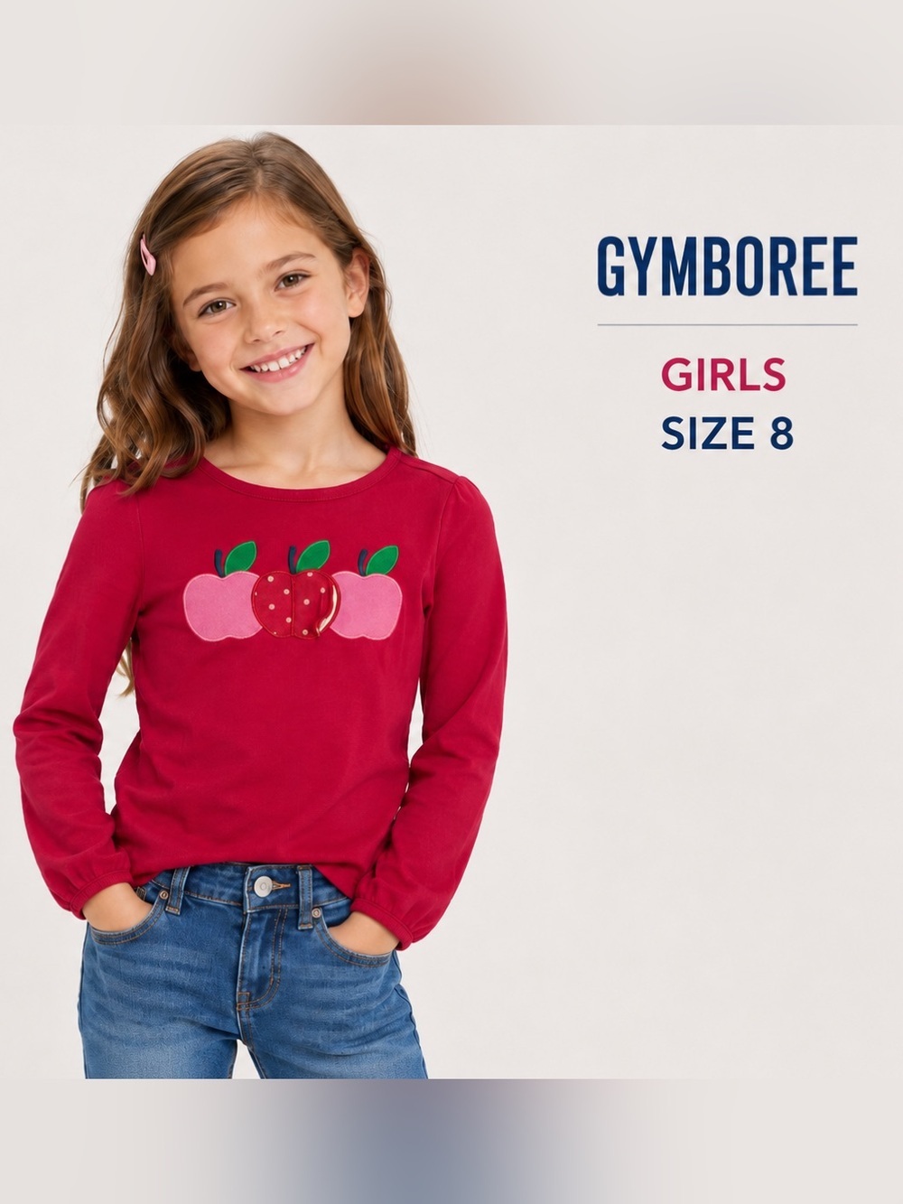Gymboree Girls Size 8 Pink Apple Long Sleeve Top Shirt